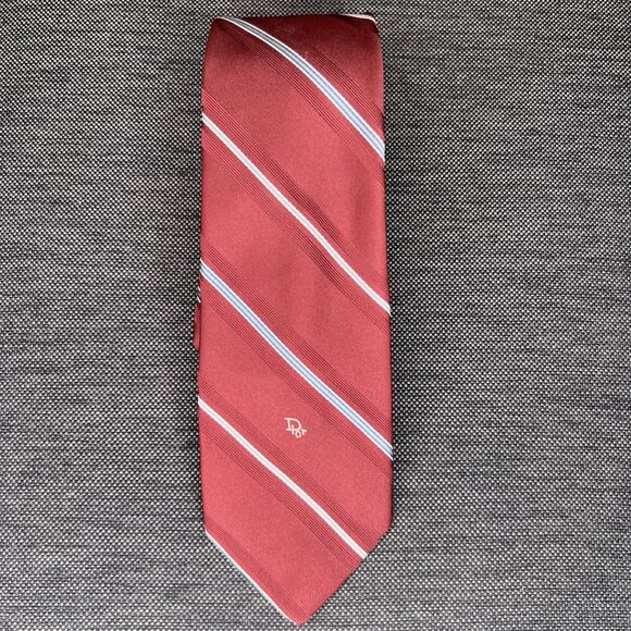 Christian Dior Necktie Burgundy Red Striped Classic Power Tie 3" Wide 54" Long - Picture 1 of 6